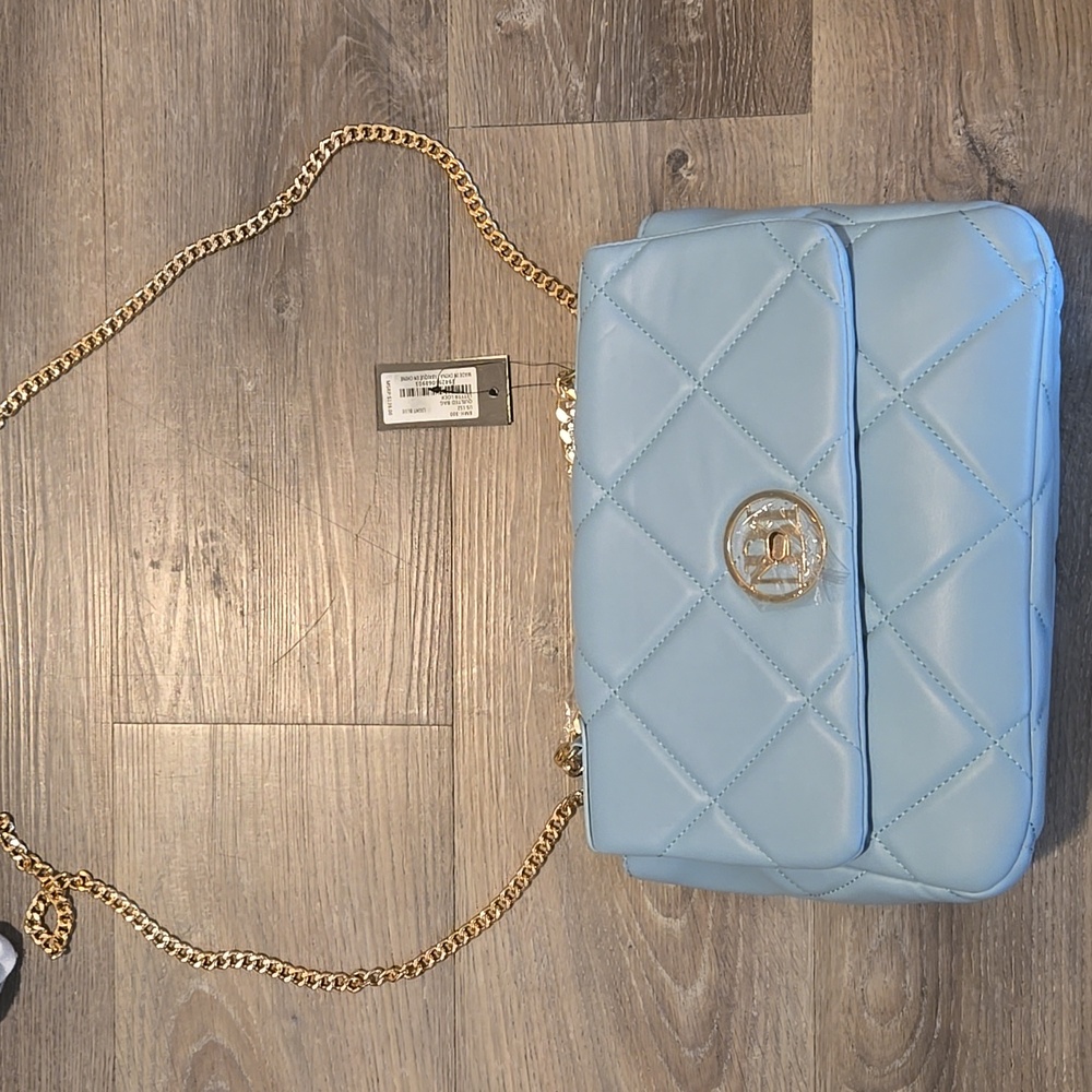 Badgley MISHIKA Elegant Blue Quilted Gold Crossbody Chain Bag Retail $139 NEW - Picture 7 of 7